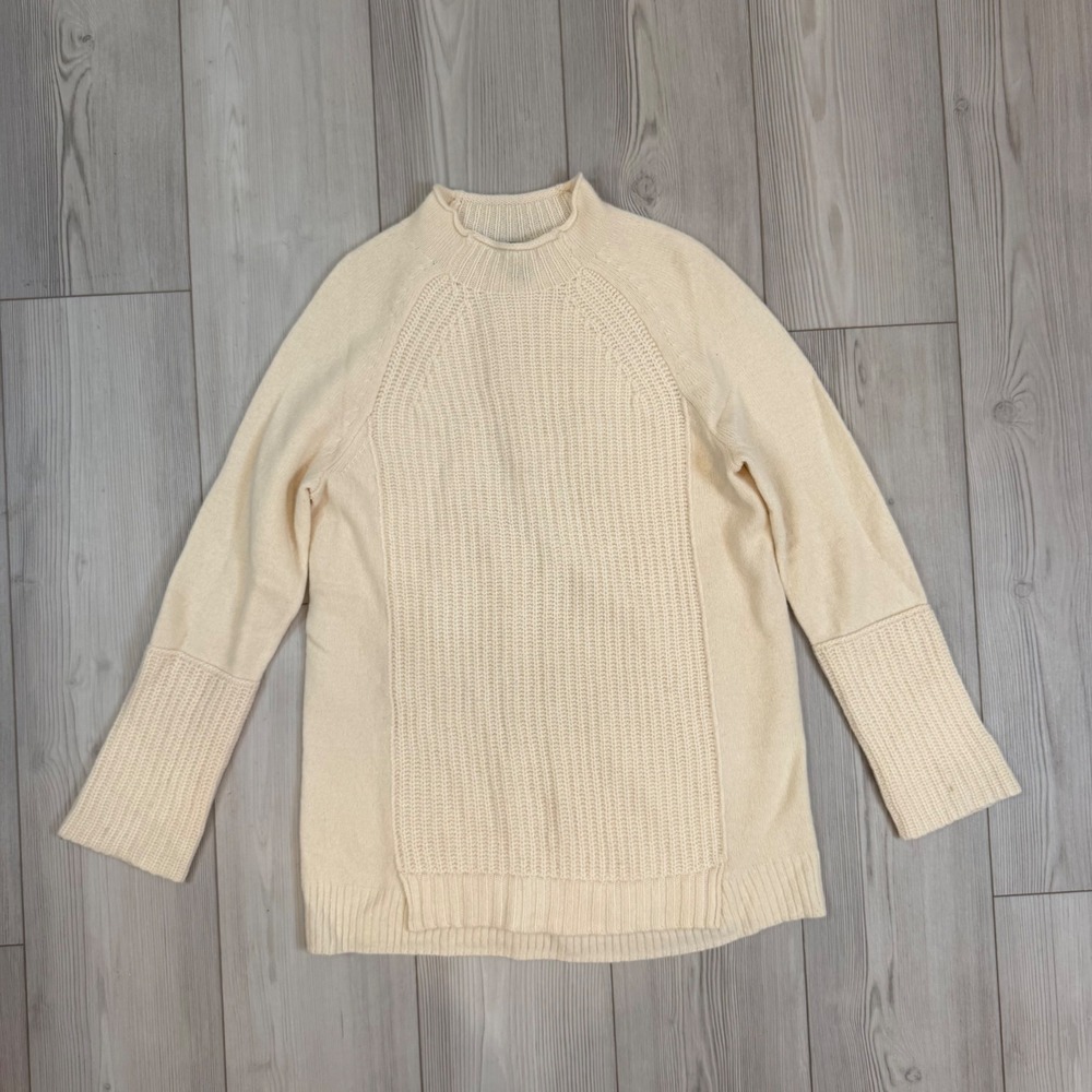 J.Crew Womens 100% Wool Mock Neck Mixed Stitch Sweater Cream Ivory H4391 Size M